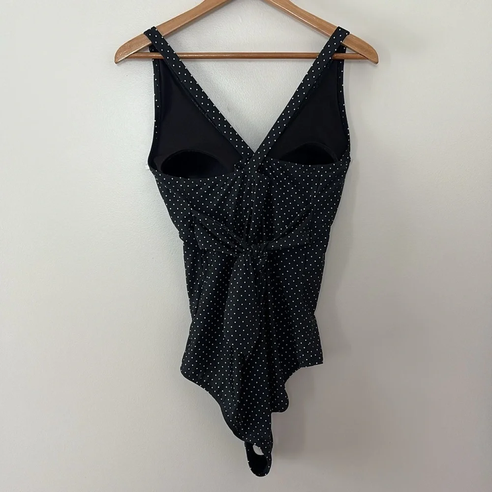 Motherhood Maternity‎ Polka Dot Tie Front Criss Cross One Piece Swimsuit Black L